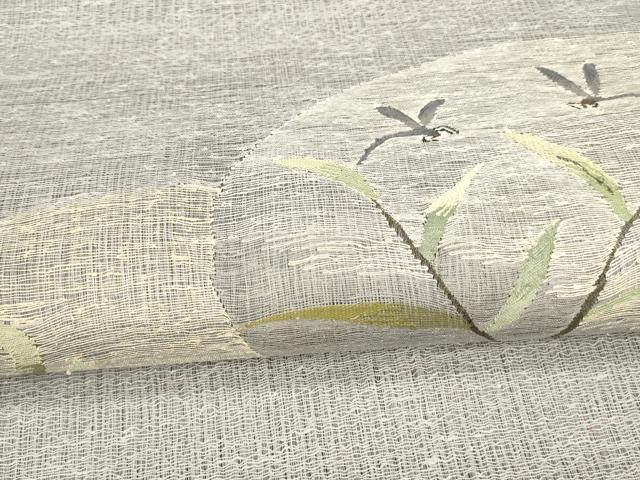 平和屋着物＊夏物 九寸名古屋帯 蜻蛉草葉文 正絹 逸品 DAAX0027cm