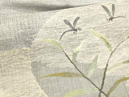 平和屋着物＊夏物 九寸名古屋帯 蜻蛉草葉文 正絹 逸品 DAAX0027cm