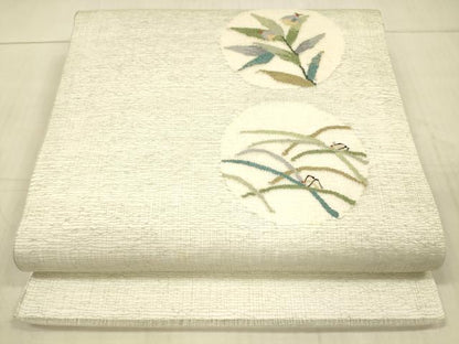平和屋着物＊夏物 九寸開き名古屋帯 夏虫 草葉文 金糸 正絹 逸品 DAAX0028cm