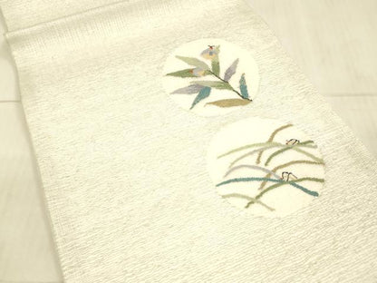 平和屋着物＊夏物 九寸開き名古屋帯 夏虫 草葉文 金糸 正絹 逸品 DAAX0028cm