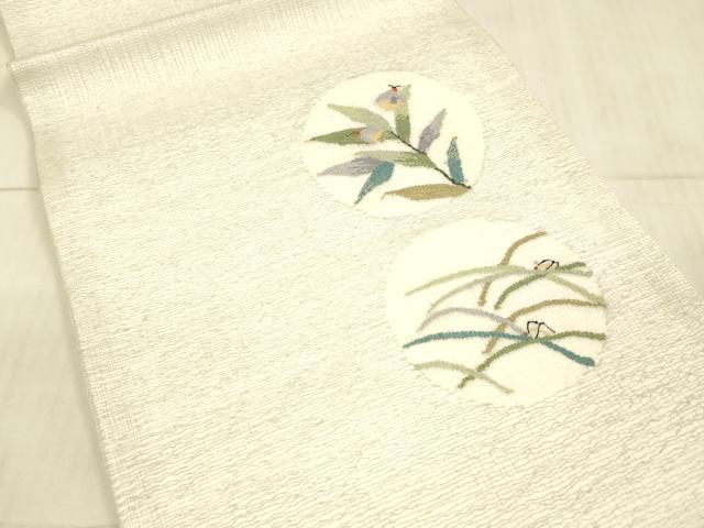 平和屋着物＊夏物 九寸開き名古屋帯 夏虫 草葉文 金糸 正絹 逸品 DAAX0028cm