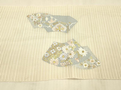 平和屋着物＊夏物 絽綴れ 八寸名古屋帯 刺繍 地紙草花文 正絹 逸品 DAAX0029cm