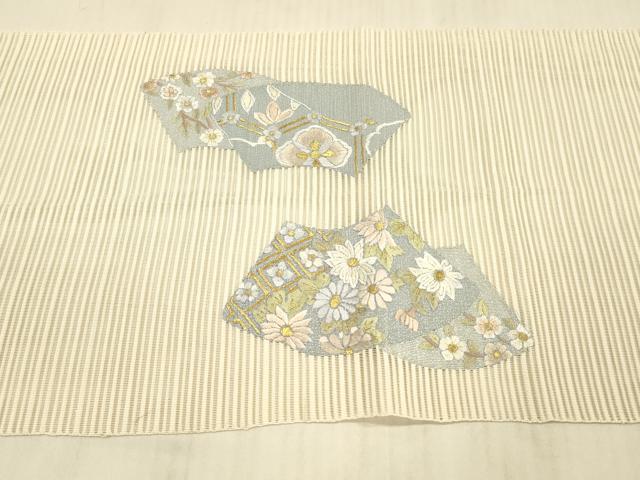 平和屋着物＊夏物 絽綴れ 八寸名古屋帯 刺繍 地紙草花文 正絹 逸品 DAAX0029cm