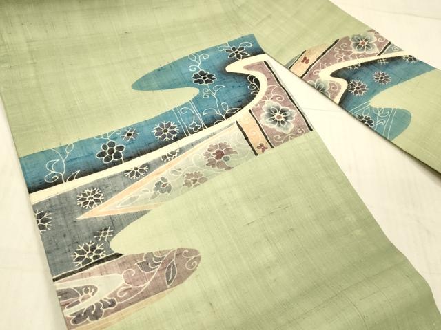 平和屋着物＊夏物 九寸名古屋帯 流水草花文 麻 逸品 DAAX0030cm