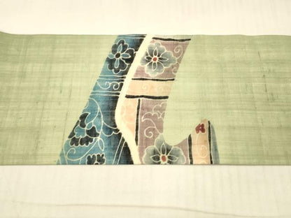 平和屋着物＊夏物 九寸名古屋帯 流水草花文 麻 逸品 DAAX0030cm
