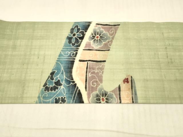 平和屋着物＊夏物 九寸名古屋帯 流水草花文 麻 逸品 DAAX0030cm