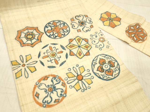 平和屋着物＊夏物 九寸名古屋帯 生紬 手描き 抽象文様 正絹 逸品 DAAX0031cm