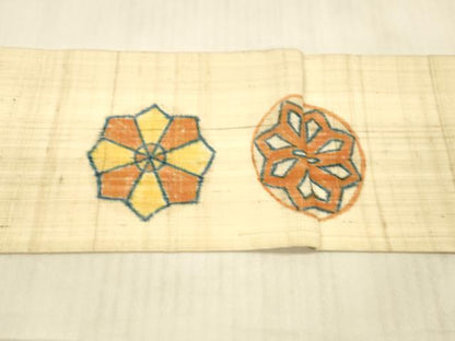 平和屋着物＊夏物 九寸名古屋帯 生紬 手描き 抽象文様 正絹 逸品 DAAX0031cm