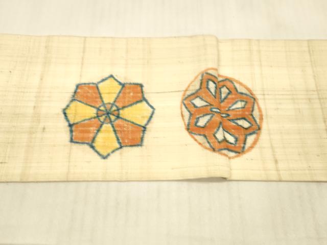 平和屋着物＊夏物 九寸名古屋帯 生紬 手描き 抽象文様 正絹 逸品 DAAX0031cm