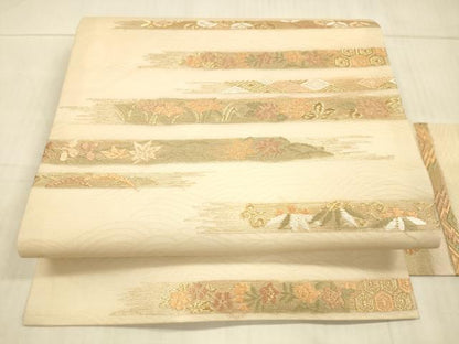 平和屋着物＊夏物 九寸名古屋帯 唐織 横段草花文 金糸 正絹 逸品 DAAX0032cm