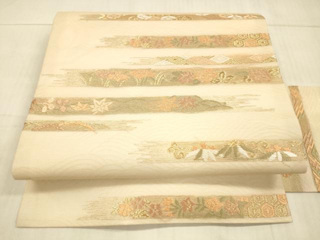 平和屋着物＊夏物 九寸名古屋帯 唐織 横段草花文 金糸 正絹 逸品 DAAX0032cm