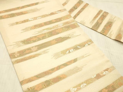 平和屋着物＊夏物 九寸名古屋帯 唐織 横段草花文 金糸 正絹 逸品 DAAX0032cm