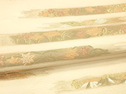 平和屋着物＊夏物 九寸名古屋帯 唐織 横段草花文 金糸 正絹 逸品 DAAX0032cm