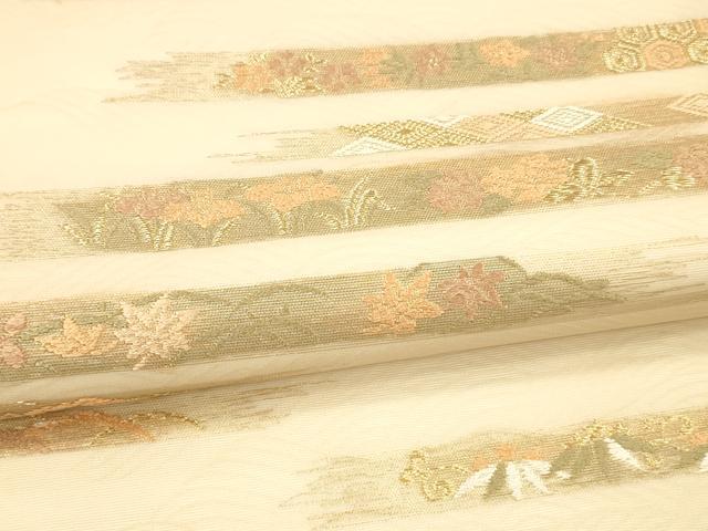 平和屋着物＊夏物 九寸名古屋帯 唐織 横段草花文 金糸 正絹 逸品 DAAX0032cm