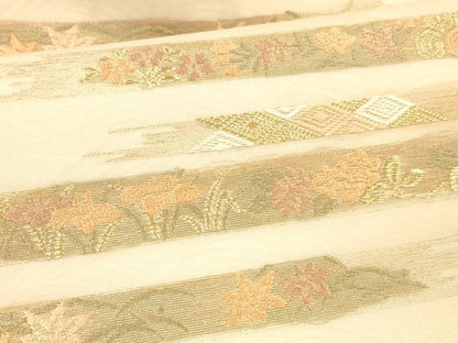 平和屋着物＊夏物 九寸名古屋帯 唐織 横段草花文 金糸 正絹 逸品 DAAX0032cm