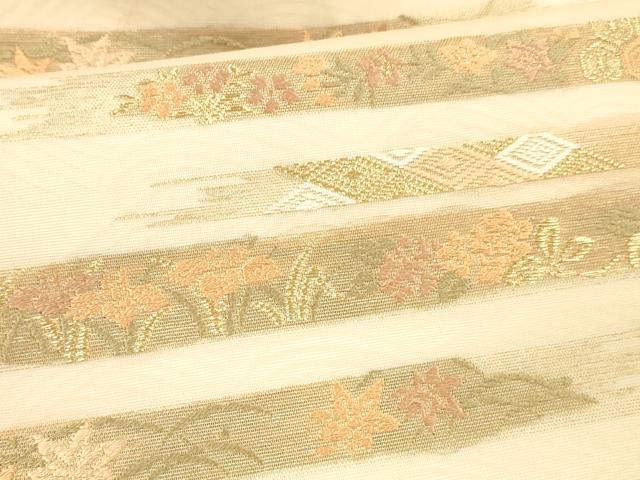 平和屋着物＊夏物 九寸名古屋帯 唐織 横段草花文 金糸 正絹 逸品 DAAX0032cm