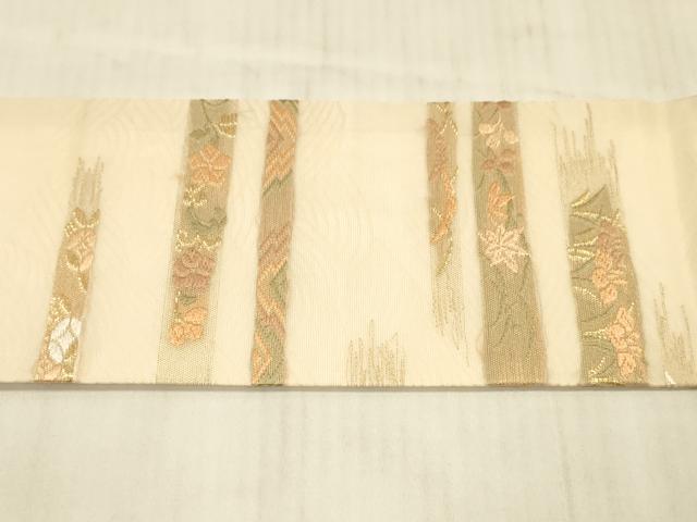平和屋着物＊夏物 九寸名古屋帯 唐織 横段草花文 金糸 正絹 逸品 DAAX0032cm
