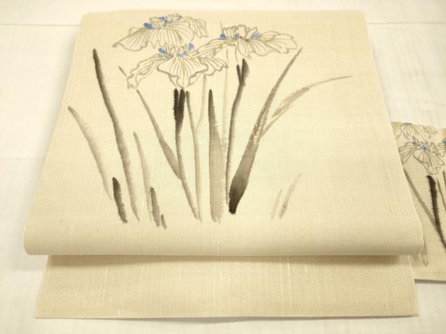 平和屋着物＊夏物 九寸名古屋帯 手描き 杜若 正絹 逸品 DAAX0033cm