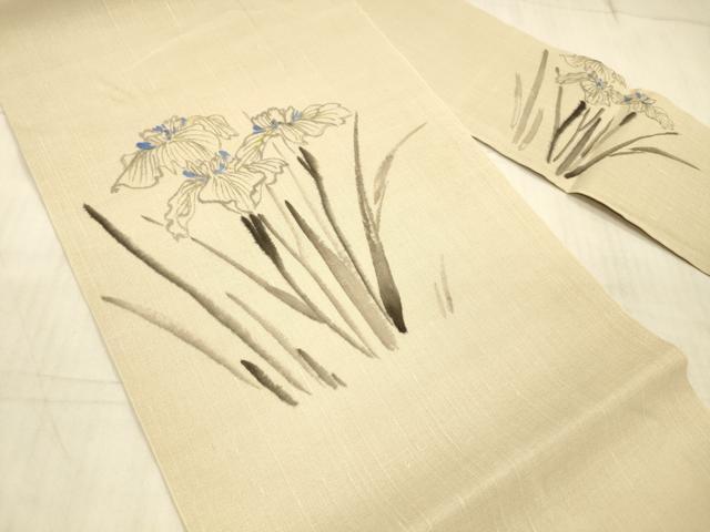 平和屋着物＊夏物 九寸名古屋帯 手描き 杜若 正絹 逸品 DAAX0033cm