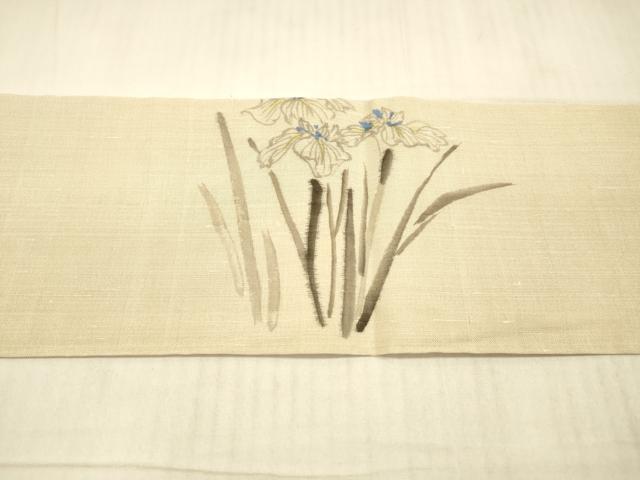 平和屋着物＊夏物 九寸名古屋帯 手描き 杜若 正絹 逸品 DAAX0033cm
