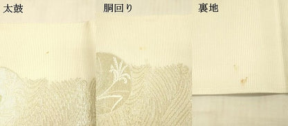 平和屋着物＊夏物　九寸開き名古屋帯　流水団扇草花文　金糸　逸品　DAAX0034cm