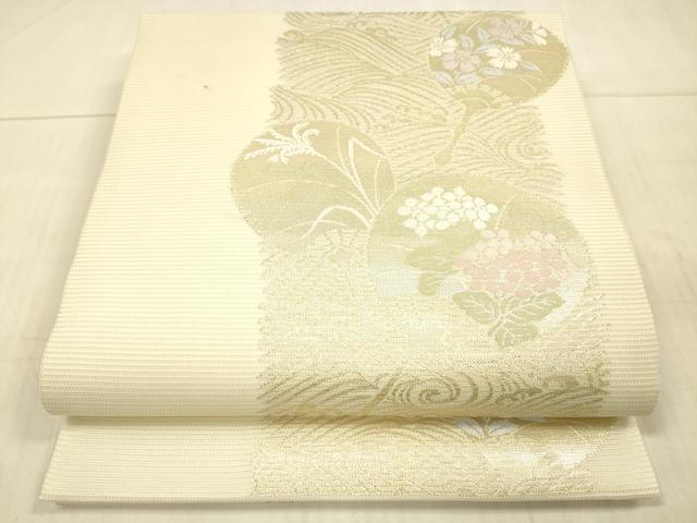 平和屋着物＊夏物　九寸開き名古屋帯　流水団扇草花文　金糸　逸品　DAAX0034cm