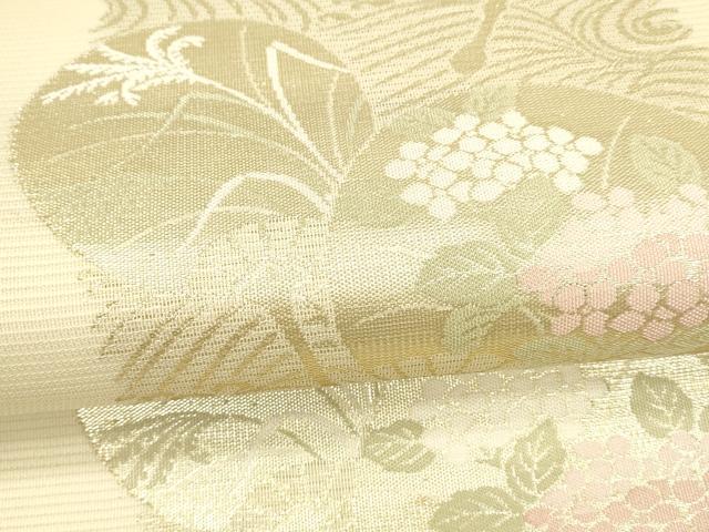 平和屋着物＊夏物　九寸開き名古屋帯　流水団扇草花文　金糸　逸品　DAAX0034cm