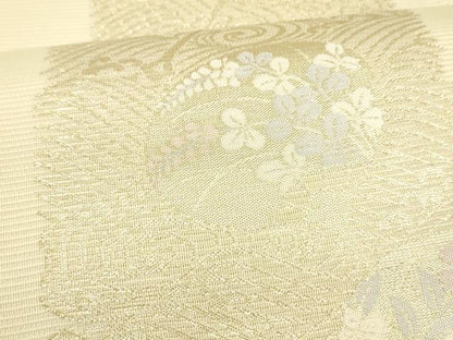 平和屋着物＊夏物　九寸開き名古屋帯　流水団扇草花文　金糸　逸品　DAAX0034cm