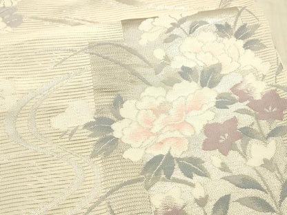 平和屋着物＊夏物 六通柄袋帯 流水草花文 銀糸 正絹 逸品 DAAX0035cm