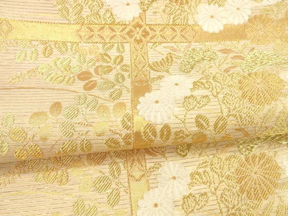 平和屋着物＊夏物 六通柄袋帯 唐織 格子草花文 金糸 正絹 逸品 DAAX0037cm