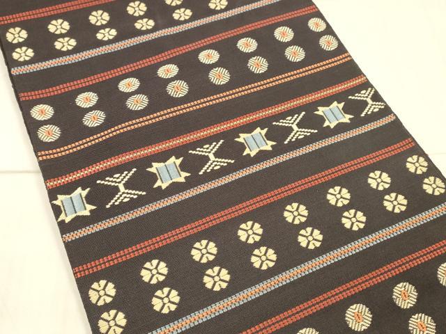 平和屋着物●本場筑前博多織 八寸名古屋帯 横段花文 正絹 逸品 DAAX0077cm