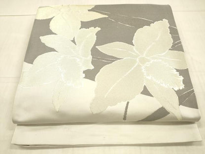平和屋着物●世界的人形師 辻村寿三郎 ジュサブロー 六通柄袋帯 草花文 銀糸 上代28万 正絹 逸品 DAAX0094cm