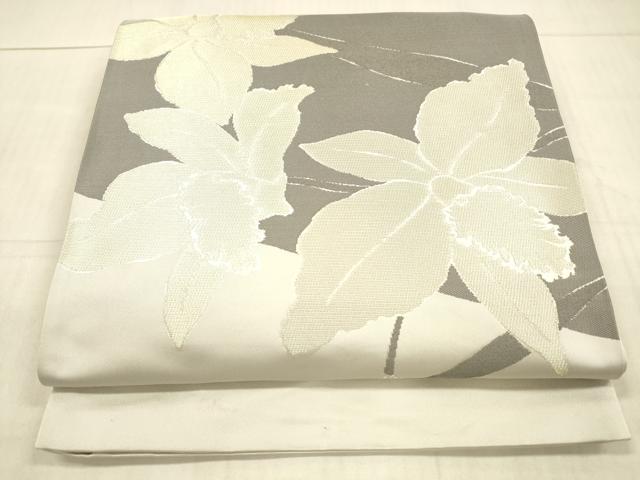 平和屋着物●世界的人形師 辻村寿三郎 ジュサブロー 六通柄袋帯 草花文 銀糸 上代28万 正絹 逸品 DAAX0094cm