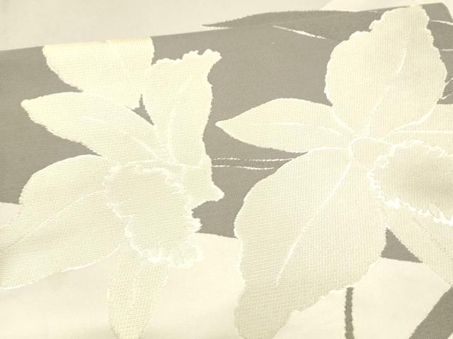 平和屋着物●世界的人形師 辻村寿三郎 ジュサブロー 六通柄袋帯 草花文 銀糸 上代28万 正絹 逸品 DAAX0094cm
