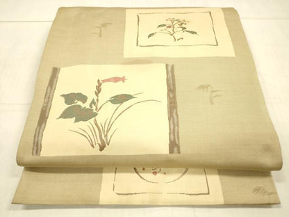 平和屋着物●名門木屋太 今河織物 六通柄袋帯 草花文 正絹 逸品 DAAX0107cm