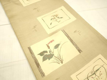 平和屋着物●名門木屋太 今河織物 六通柄袋帯 草花文 正絹 逸品 DAAX0107cm