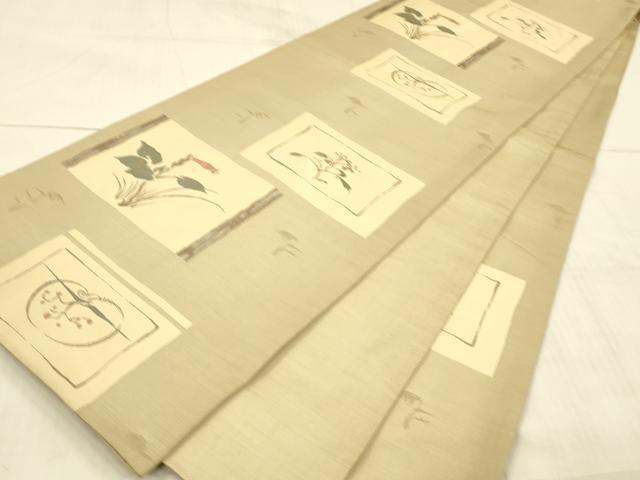 平和屋着物●名門木屋太 今河織物 六通柄袋帯 草花文 正絹 逸品 DAAX0107cm