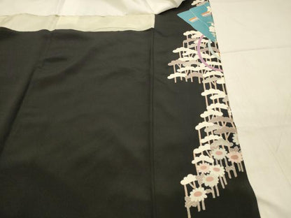 平和屋着物■豪華黒留袖　駒刺繍　扇面花鳥文　金彩　正絹　逸品　DAAX0175cm