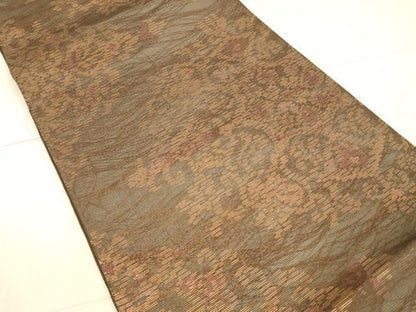 平和屋着物＊夏物 六通柄袋帯 正倉院花文 金糸 正絹 逸品 DAAX0178cm
