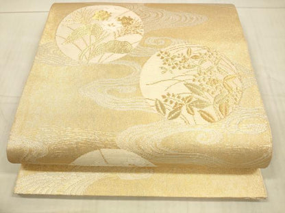 平和屋着物＊夏物 六通柄袋帯 流水草花文 金銀糸 正絹 逸品 DAAX0182cm