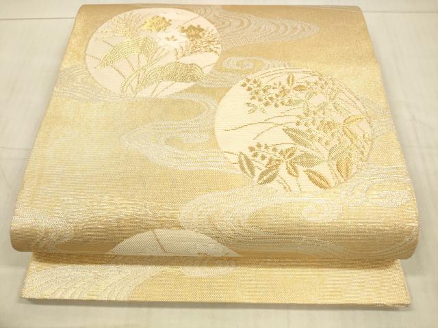 平和屋着物＊夏物 六通柄袋帯 流水草花文 金銀糸 正絹 逸品 DAAX0182cm
