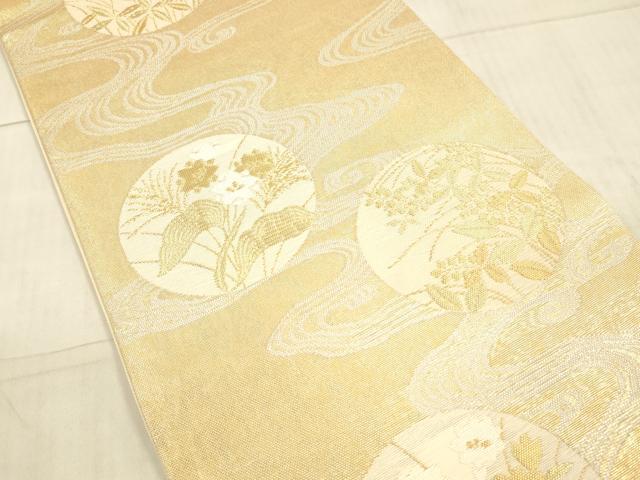 平和屋着物＊夏物 六通柄袋帯 流水草花文 金銀糸 正絹 逸品 DAAX0182cm