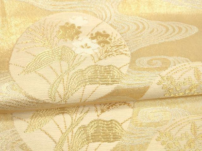 平和屋着物＊夏物 六通柄袋帯 流水草花文 金銀糸 正絹 逸品 DAAX0182cm