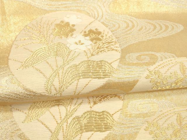 平和屋着物＊夏物 六通柄袋帯 流水草花文 金銀糸 正絹 逸品 DAAX0182cm
