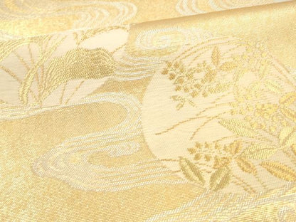 平和屋着物＊夏物 六通柄袋帯 流水草花文 金銀糸 正絹 逸品 DAAX0182cm