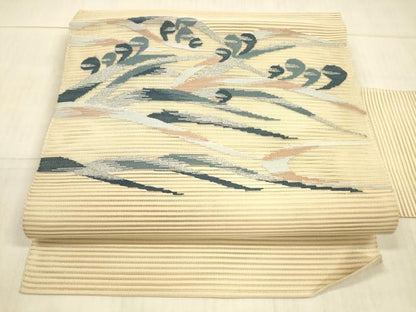 平和屋着物＊夏物 絽綴れ 八寸名古屋帯 草葉文 銀糸 正絹 逸品 DAAX0184cm