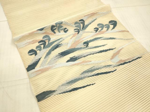 平和屋着物＊夏物 絽綴れ 八寸名古屋帯 草葉文 銀糸 正絹 逸品 DAAX0184cm