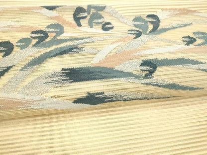 平和屋着物＊夏物 絽綴れ 八寸名古屋帯 草葉文 銀糸 正絹 逸品 DAAX0184cm
