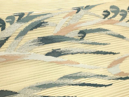 平和屋着物＊夏物 絽綴れ 八寸名古屋帯 草葉文 銀糸 正絹 逸品 DAAX0184cm
