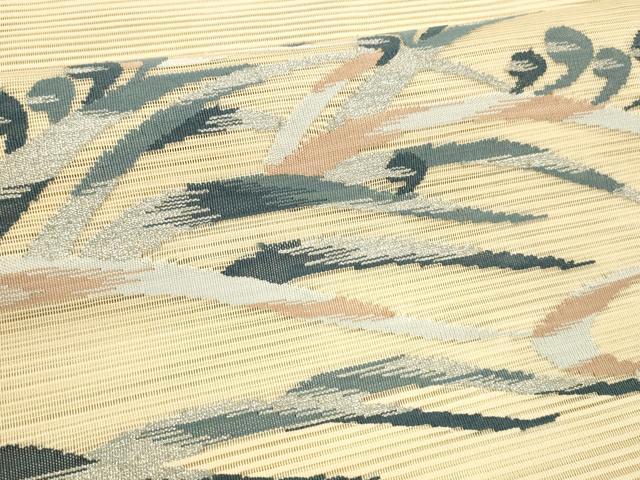 平和屋着物＊夏物 絽綴れ 八寸名古屋帯 草葉文 銀糸 正絹 逸品 DAAX0184cm